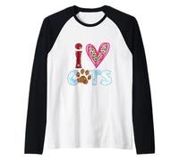 I Love Cats Motif Patte de Chat Motif léopard Manche Raglan