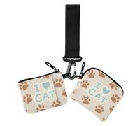 I Love Cats Paw Lot de 2 portefeuilles à double dragonne pour femme avec fermeture éclair et porte-clés, I love cat paw, 1 size, Décontracté