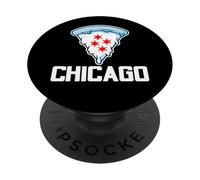 I Love Chicago, Deep Dish Delight: Cool Chicago Flag Pizza PopSockets PopGrip Adhésif