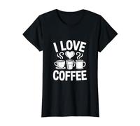 I Love Coffee Steamy Cups Cœur Java Addict T-Shirt Graphique avec Valeur, Femme, Noir, L