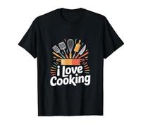 I Love Cooking Culinary Chef Ustensiles de Cuisine Amusants T-Shirt Graphique avec Valeur, Homme, Noir, XL