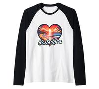 I Love Costa Rica Cœur Vintage Coucher de Soleil Rétro Plage Souvenir Manche Raglan