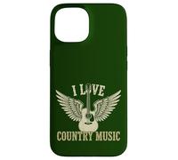 I Love Country Music Guitare ailée Vintage Cowgirl Cowboy Coque pour iPhone 15