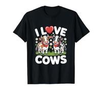 I Love Cows Animaux de la Ferme Mignons Dessin animé T-Shirt Graphique avec Valeur, Homme, Noir, L