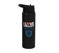 I Love Cybersecurity Passion Bouclier binaire Stainless Steel Insulated Water Bottle