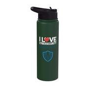 I Love Cybersecurity Passion Bouclier binaire Stainless Steel Insulated Water Bottle