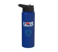 I Love Cybersecurity Passion Bouclier binaire Stainless Steel Insulated Water Bottle