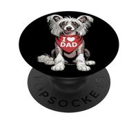 I Love Dad Chien Chinois à crête PopSockets PopGrip Adhésif