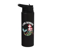 I Love Danemark Drapeau silhouette sirène Stainless Steel Insulated Water Bottle