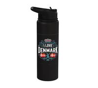 I Love Danemark Flags Moulin à vent couronne Stainless Steel Insulated Water Bottle