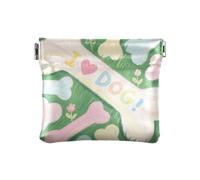 I Love Dog Bone Porte-monnaie en cuir pour femme Vert Mini trousse de maquillage pratique pour femmes, garçons et filles