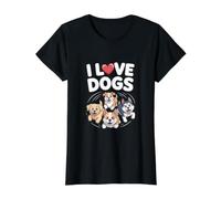 I Love Dogs Adorable Chiot en Forme de cœur T-Shirt Graphique avec Valeur, Femme, Noir, M