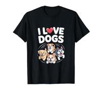 I Love Dogs Adorable Chiot en Forme de cœur T-Shirt Graphique avec Valeur, Homme, Noir, S