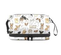 I Love Dogs and Bones Trousse de toilette double couche pour femmes et filles, trousse de toilette de voyage, trousse de maquillage pratique avec compartiment à brosse, multicolore, 27x15x14