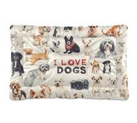 I Love Dogs Lit lavable pour chien et chat Motif dessin animé doux et confortable Fond antidérapant pour chiens de grande taille Taille 91,4 x 61 cm