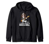 I Love Dogs & Rock & Roll Basset Hound Chien Jouant de la Guitare Sweat à Capuche