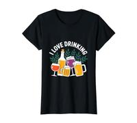 I Love Drinking Beverage Athusiast T-Shirt Graphique avec Valeur, Femme, Noir, S