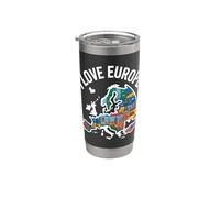 I Love Europe Carte des monuments européens Gobelet isotherme en acier inoxydable double paroi