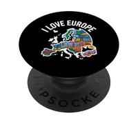 I Love Europe Carte des monuments européens PopSockets PopGrip Adhésif