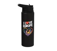 I Love Europe Iconic Landmarks Cœur Stainless Steel Insulated Water Bottle
