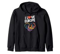 I Love Europe Iconic Landmarks Cœur Sweat à Capuche