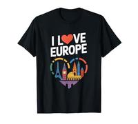 I Love Europe Iconic Landmarks Cœur T-Shirt Graphique avec Valeur