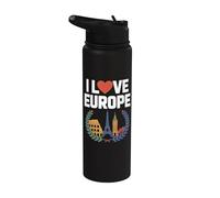 I Love Europe Landmarks Eiffel Colisée Big Ben Stainless Steel Insulated Water Bottle