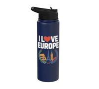 I Love Europe Landmarks Eiffel Colisée Big Ben Stainless Steel Insulated Water Bottle