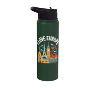 I Love Europe Tour Eiffel Big Ben Colisée Stainless Steel Insulated Water Bottle