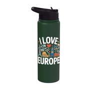 I Love Europe Tour Eiffel Colisée Big Ben Souvenirs Stainless Steel Insulated Water Bottle