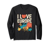 I Love Europe Travel Map T-Shirt Graphique Manche Longue