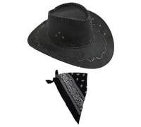 I LOVE FANCY DRESS Accessoires de cowboy pour adulte avec un chapeau noir + un bandana noir. Ideal pour les soirées ambiance western.