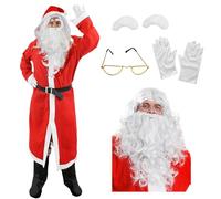 I LOVE FANCY DRESS Costume de Père Noël pour homme avec accessoires - Costume de Père Noël 6 pièces - Veste de Père Noël rouge + barbe élastique + perruque de Père Noël + faux sourcils + gants +