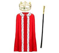 I LOVE FANCY DRESS Costume de roi pour adulte - Standard - Robe de roi en velours rouge, couronne dorée avec bijoux attachés et canne avec décoration dorée - Fête du couronnement du roi