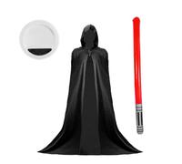 I LOVE FANCY DRESS Costume d'empereur noir - Peignoir à capuche noir, peinture du visage et sabre laser gonflable rouge - Tenue de méchant pour Halloween et cosplay