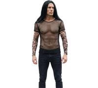 I LOVE FANCY DRESS Costume inspiré de l'équipe de lutteur des années 2000 - Haut à manches longues en maille transparente noire, perruque synthétique noire et deux manches de tatouage pour adultes