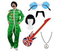 I LOVE FANCY DRESS Costume inspiré du Sgt. Pepper vert - Taille L - Comprend une veste, une perruque, une guitare gonflable Union Jack, des lunettes rondes, une moustache et un collier de paix