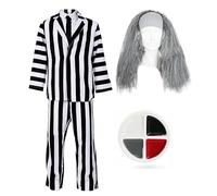 I LOVE FANCY DRESS Costume RAYÉ Costume d'halloween Costume ET Chemise À Rayures Noires ET Blanches pour Hommes + Cravate Noire + Perruque + Peinture pour Le Visage (X-Grande)