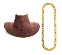 I LOVE FANCY DRESS Costume Robot Rizz - Chapeau de cowboy en daim marron avec chaîne dorée - Ensemble de cowboy occidental parfait pour les costumes, les festivals et les fêtes à thème