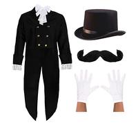 I LOVE FANCY DRESS Costume victorien chic pour homme - Taille M - Veste victorienne noire, cravate blanche, chapeau haut-de-forme, gants blancs et moustache - Costume historique