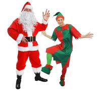 I LOVE FANCY DRESS Costumes de Noël pour adultes - Costume de Père Noël 7 pièces + tunique d'elfe 4 pièces - Grottes du Père Noël et costumes de fête de Noël (Père Noël : taille M | Elf : petit)