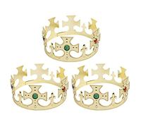 I LOVE FANCY DRESS Couronne de roi dorée - Lot de 3 couronnes en plastique doré avec bijoux attachés - Accessoire de déguisement pour adultes et enfants unisexes