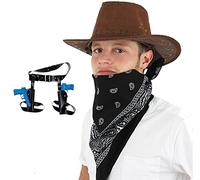 I LOVE FANCY DRESS Déguisement Accessoires de Cowboy pour Adulte avec Un Chapeau Marron + Un Bandana Noir + Holster et Pistolets. Idéal pour Les enterrements de Vie de garçon.