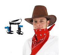 I LOVE FANCY DRESS Déguisement Accessoires de Cowboy pour Adulte avec Un Chapeau Marron + Un Bandana Rouge + Holster et Pistolets. Idéal pour Les enterrements de Vie de garçon.