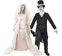 I LOVE FANCY DRESS Déguisement accessoires pour couple adulte avec pour la Femme XL une robe de jeune mariée au cœur brisé et pour l'Homme M. un costume de jeune marié fantomatique.