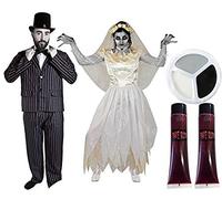 I LOVE FANCY DRESS Déguisement de Couple marié pour Adulte - Veste et Un Pantalon + Haut de Forme + Nœud Papillon (L) & Robe de mariée + Voile pour Les Cheveux (M). Idéal pour Les fêtes d'halloween