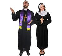 I LOVE FANCY DRESS Déguisement de Couple Religieux avec la Robe Noire et l'écharpe Violette pour Homme + Une Coiffe + Une Ceinture et Croix pour Femme (Hommes: Petits - Femmes: Moyens)