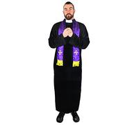 I LOVE FANCY DRESS Déguisement de curé avec Une Longue Robe Noire + Une écharpe Violette avec détails Couleur Or. Ideal pour Les enterrements de Vie de garçon. (Large)