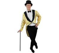 I LOVE FANCY DRESS Déguisement de Danseur de Cabaret avec ce Manteau en Queue de Pie à Paillettes dorées + Un Chapeau Haut de Forme satiné Noir pour Homme. XL