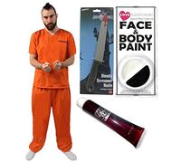 I LOVE FANCY DRESS Déguisement de Prisonnier Orange Zombie avec Le Haut + Le Pantalon + Un Couteau + Sang + des Menottes + Peinture pour Le Visage. Ideal pour Les fêtes d'halloween. (XXLarge)